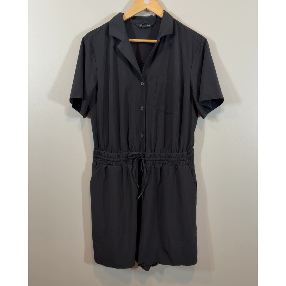 Athleta Black Short-Sleeve Button Romper